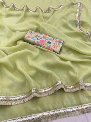 Lixra Enterprise Solid/Plain Bollywood Jimmy choo Saree(Light Green)