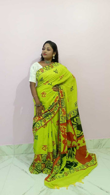 ADDRIKA SAREE GHOR Printed Tant Pure Cotton Saree(Light Green)