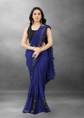 Aika Self Design Bollywood Lycra Blend Saree(Blue)