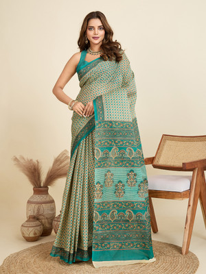 SHANVIKA Printed Daily Wear Pure Cotton Saree(Green)