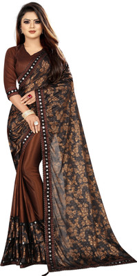 Swastik Creation Printed Bollywood Lycra Blend Saree(Brown)