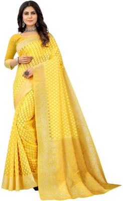 Shoppershopee Woven Mysore Viscose Rayon, Cotton Silk Saree(Yellow)