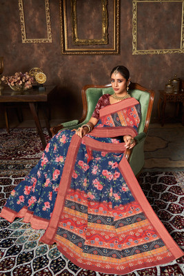 nirmal creation Printed Daily Wear Linen Saree(Multicolor)