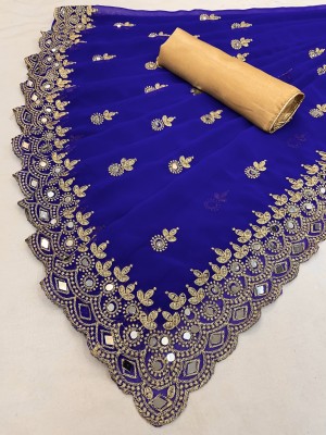 NERTA BOUTIQUE Self Design, Embroidered Bollywood Georgette Saree(Blue)