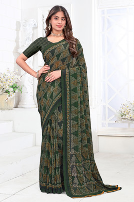 Emv Everymoment Vouge Printed Daily Wear Chiffon Saree(Green)