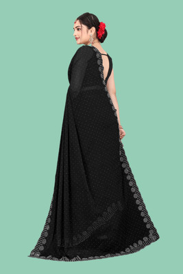 Shiv Febric Embellished Banarasi Chiffon Saree(Black)