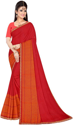 mahalaxmi fab Solid/Plain Bollywood Brasso Saree(Red, Multicolor)