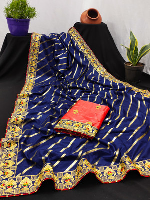 DRIZOMIZ Embroidered Bollywood Silk Blend Saree(Blue)