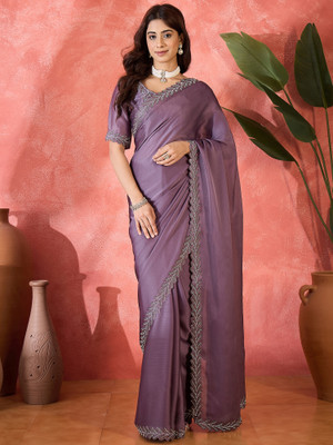 ShopGlobal Solid/Plain Daily Wear Chiffon Saree(Purple)