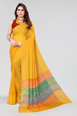 Winza Designer Printed, Polka Print Kanjivaram Chiffon Saree(Yellow)