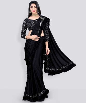Snija Fashion Embellished Bollywood Lycra Blend Saree(Black)