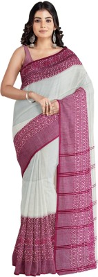 Bong Beauty Embroidered Daily Wear Cotton Blend Saree(White)