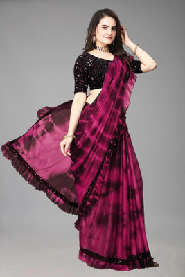 3Buddy Fashion Applique, Paisley, Striped Leheria Lycra Blend, Organza Saree(Magenta)
