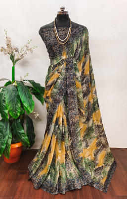 Kanooda Prints Printed Bollywood Georgette Saree(Grey)