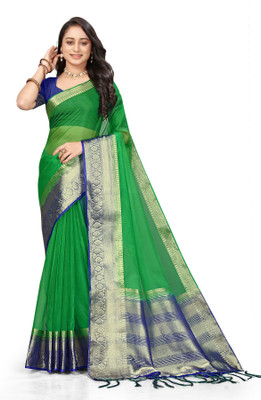Aarunika IC Solid/Plain Bollywood Organza Saree(Dark Green)