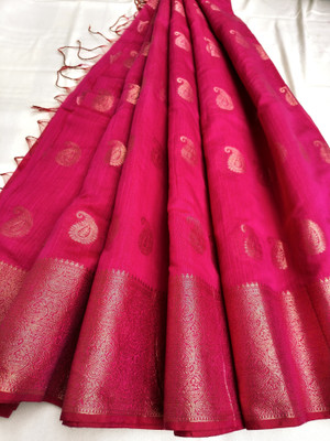 mynok Paisley, Self Design, Woven Bollywood Handloom Cotton Blend Saree(Pink)
