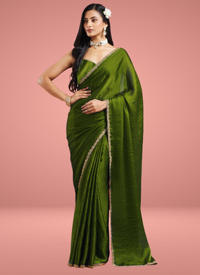 LOROFY Solid/Plain Bollywood Jimmy choo Saree(Light Green)