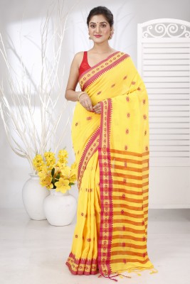 GitAsit Embroidered Handloom Pure Cotton Saree(Yellow)