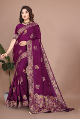 Bindi Woven, Self Design Banarasi Viscose Rayon Saree(Purple)