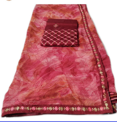 PalluQueen Floral Print Manipuri Georgette Saree(Red)