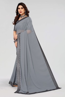 KAZIA Solid/Plain Bollywood Georgette Saree(Grey)