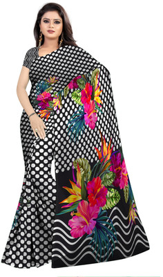 SCFO Digital Print Daily Wear Cotton Silk Saree(Black)