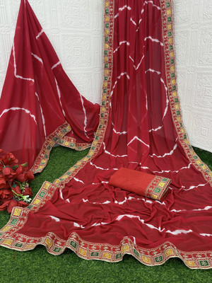 Pemal Designer Printed Bollywood Georgette Saree(Pack of 2, Red)