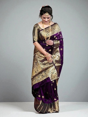 fFASHION Embroidered Banarasi Art Silk, Cotton Silk Saree(Purple)