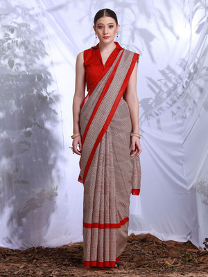 Anouk Rustic Printed Daily Wear Silk Blend Saree(Cream, Red)