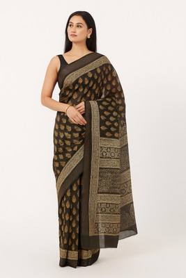 GSCMSTOREX Digital Print Daily Wear Silk Blend Saree(Brown)