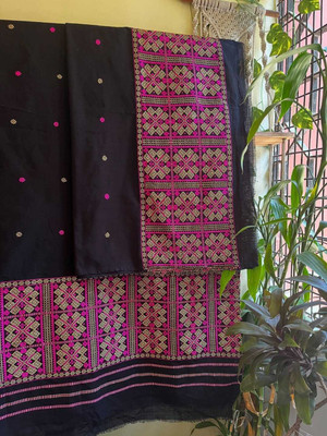 VRAJ CREATION Woven Mekhela Chador Pure Cotton Saree(Black)