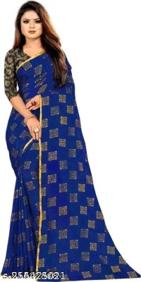 V And V Shop Polka Print Daily Wear Chiffon Saree(Dark Blue)