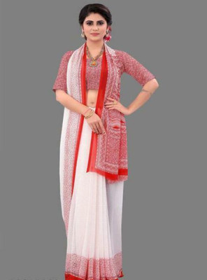 HouseOfCommon Printed Daily Wear Georgette Saree(Red)