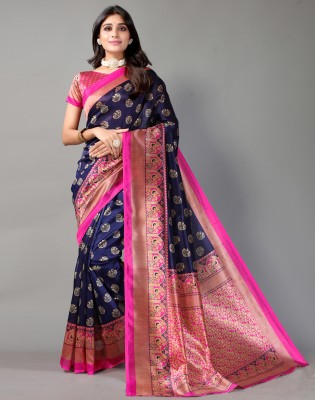 Samah Geometric Print, Printed, Self Design Kanjivaram Silk Blend, Art Silk Saree(Blue, Pink)