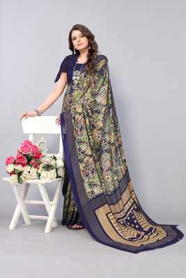 YASHIKA Printed Bollywood Georgette Saree(Dark Blue)