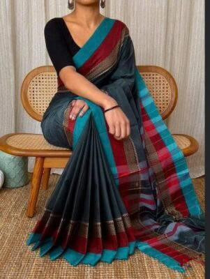 Dixon Embroidered Handloom Pure Cotton Saree(Multicolor)
