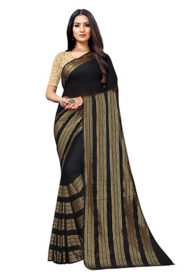 Aardiva Striped Bollywood Chiffon Saree(Black)