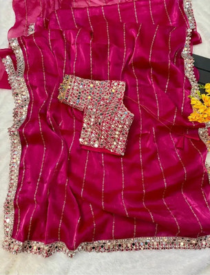 jashvicreation Embroidered, Embellished Bollywood Georgette Saree(Pink)