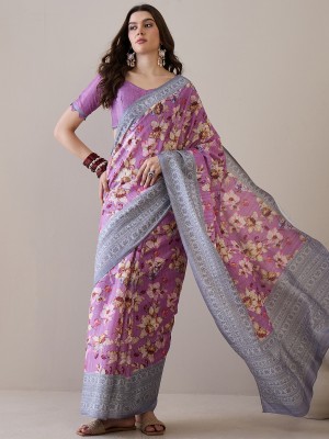 Sareemall Printed Daily Wear Silk Blend Saree(Purple)