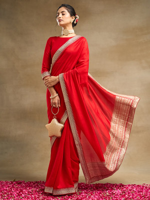 KASEE Embroidered Bollywood Pure Silk Saree(Red)