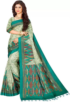 maadurga Printed Sambalpuri Cotton Blend Saree(Green)