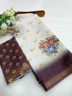 Saaransh Floral Print Kanjivaram Linen, Cotton Silk Saree(Multicolor)