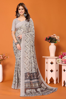 YASHIKA Floral Print Bollywood Georgette Saree(Brown)