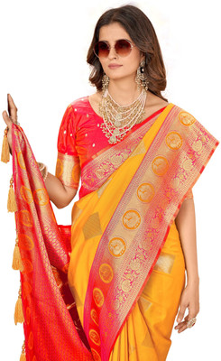 Tasrika Printed Banarasi Pure Silk Saree(Yellow)