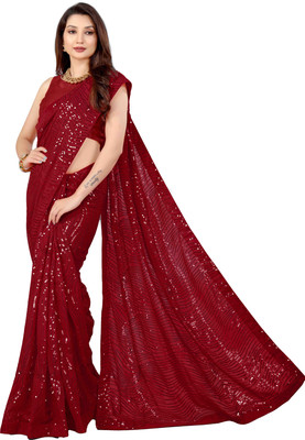 ZENBLAZE Embroidered Bollywood Georgette Saree(Maroon)