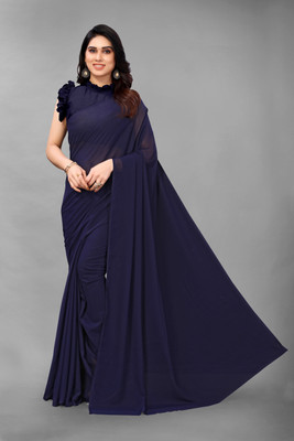 Madhur milan Solid/Plain Daily Wear Georgette Saree(Dark Blue)