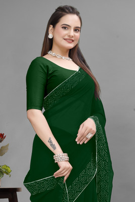 Manan Creation Embellished Bollywood Georgette, Chiffon Saree(Light Green)