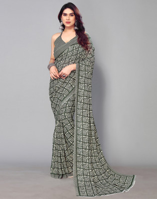 Divastri Printed Daily Wear Georgette Saree(Dark Green, White)