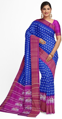 HouseOfCommon Self Design Kalamkari Cotton Blend Saree(Blue)