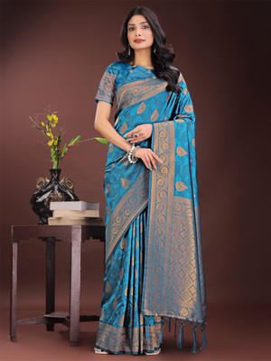 Tasrika Woven Banarasi Silk Blend Saree(Blue)